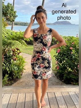 Vintage 80s/90s - Shannon Marie - Womens - Tropical Hibiscus Mini Dress - Small